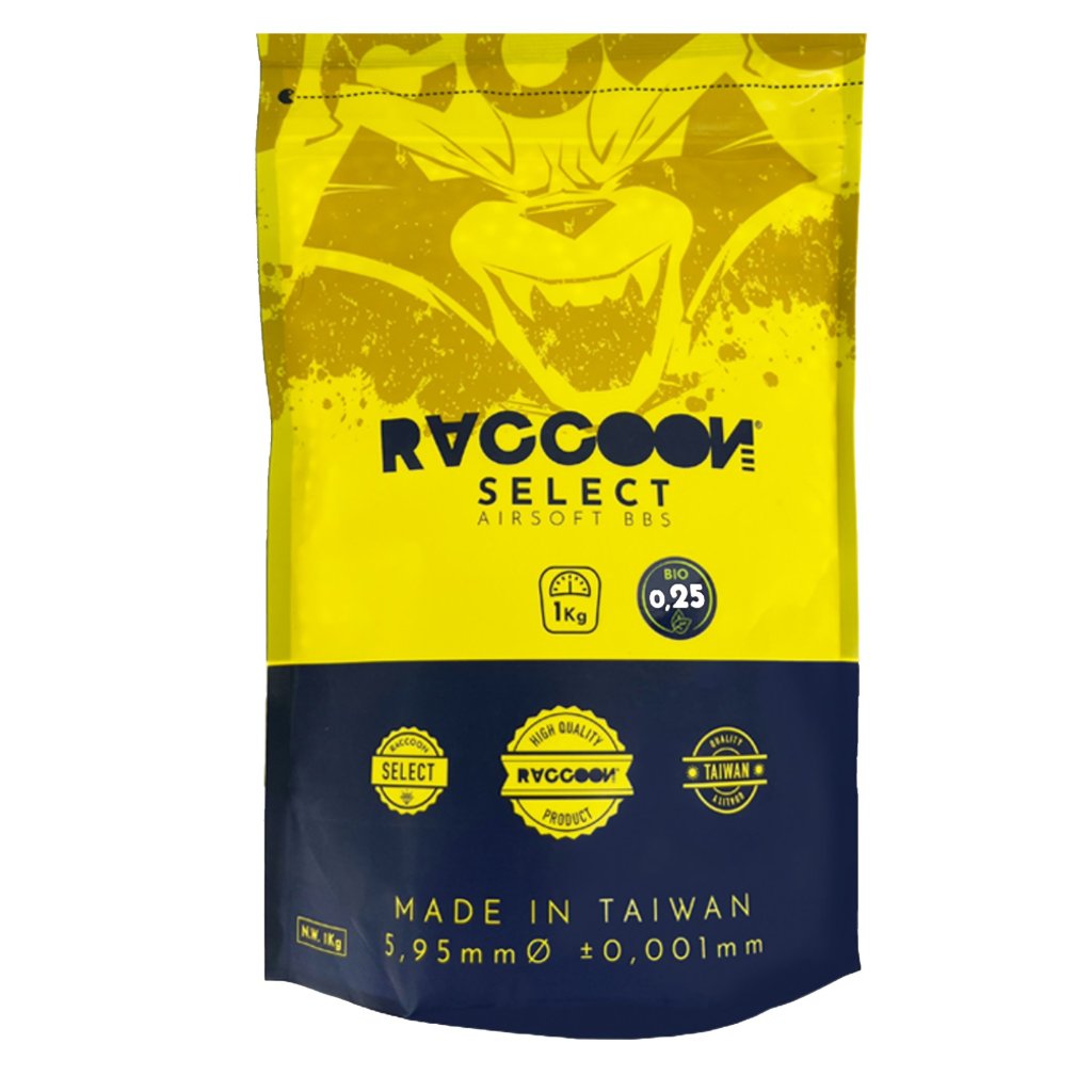 Airsoftové kuličky Raccoon SELECT Bio 0,25g, 4000bb, 1kg