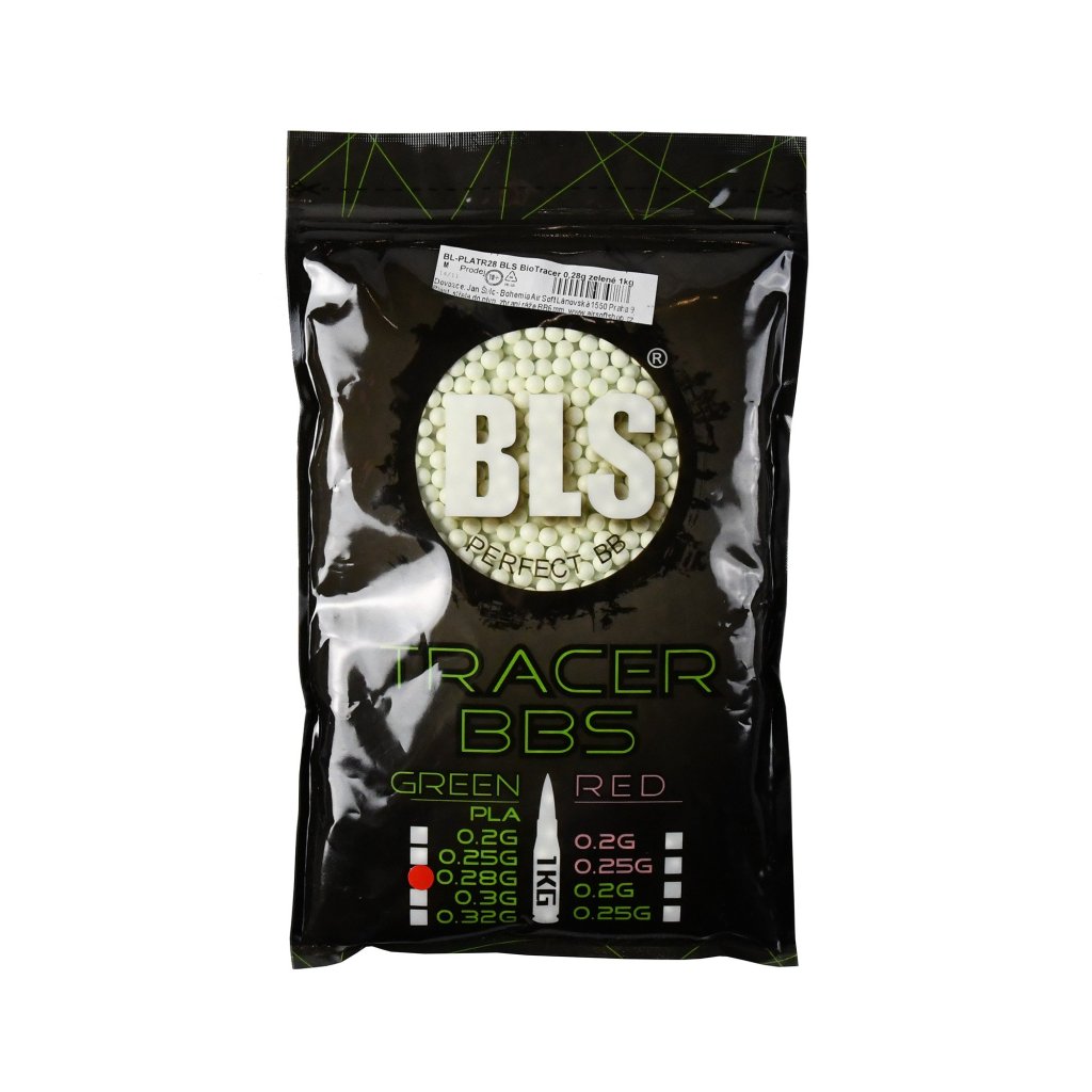 Nasvětlovací airsoftové kuličky BLS BioTracer 0,28g zelené 1kg